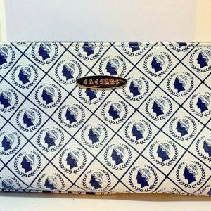 NEW!   CAESARS Grey & Blue Cosmetic Travel Bag Tote Case   ~8" x 5" x 3.5"~